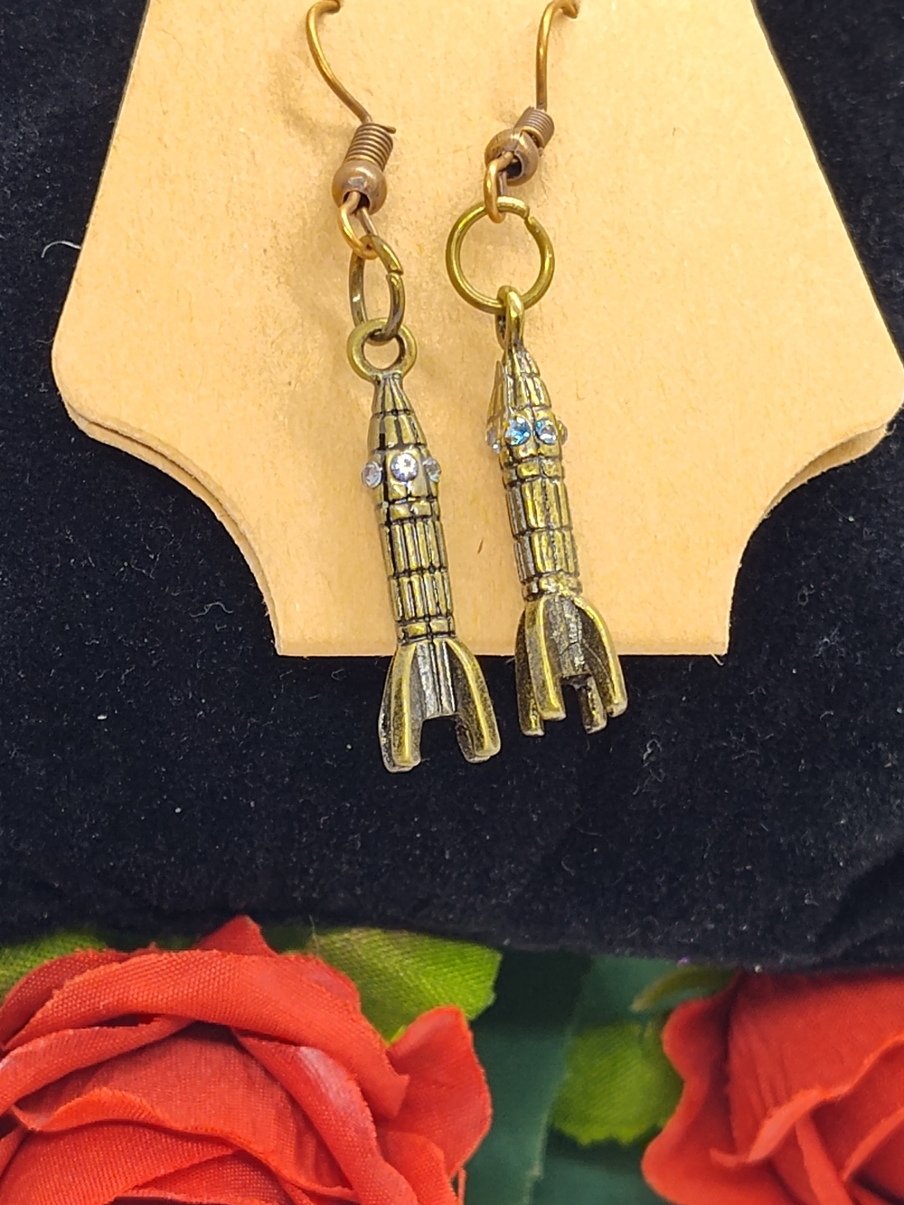 Gold-Tone Rocket Ship Drop Earrings with Clear Crystal Accent - Women Jewelry